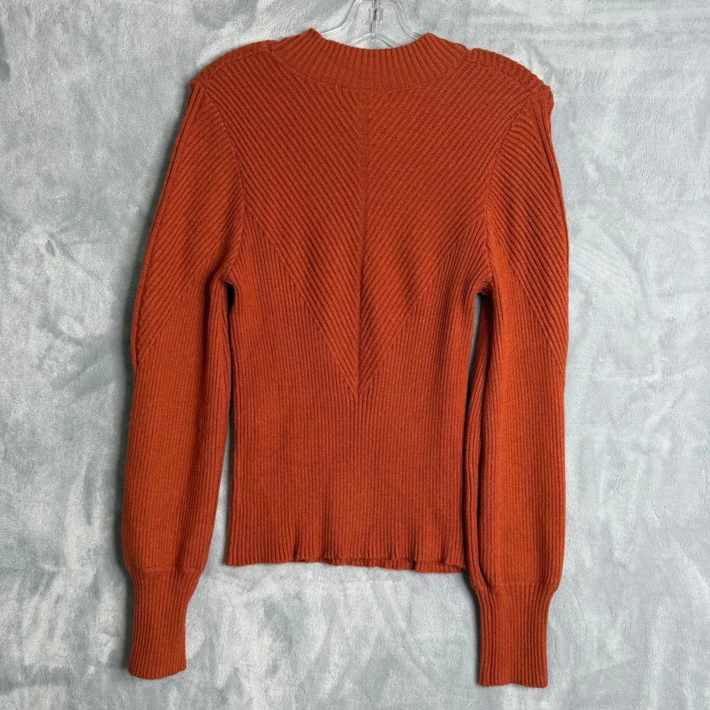 Vici Archie Ribbed Sweater Womens L‎ Burnt Orange Puff Sleeve Fitted Knit